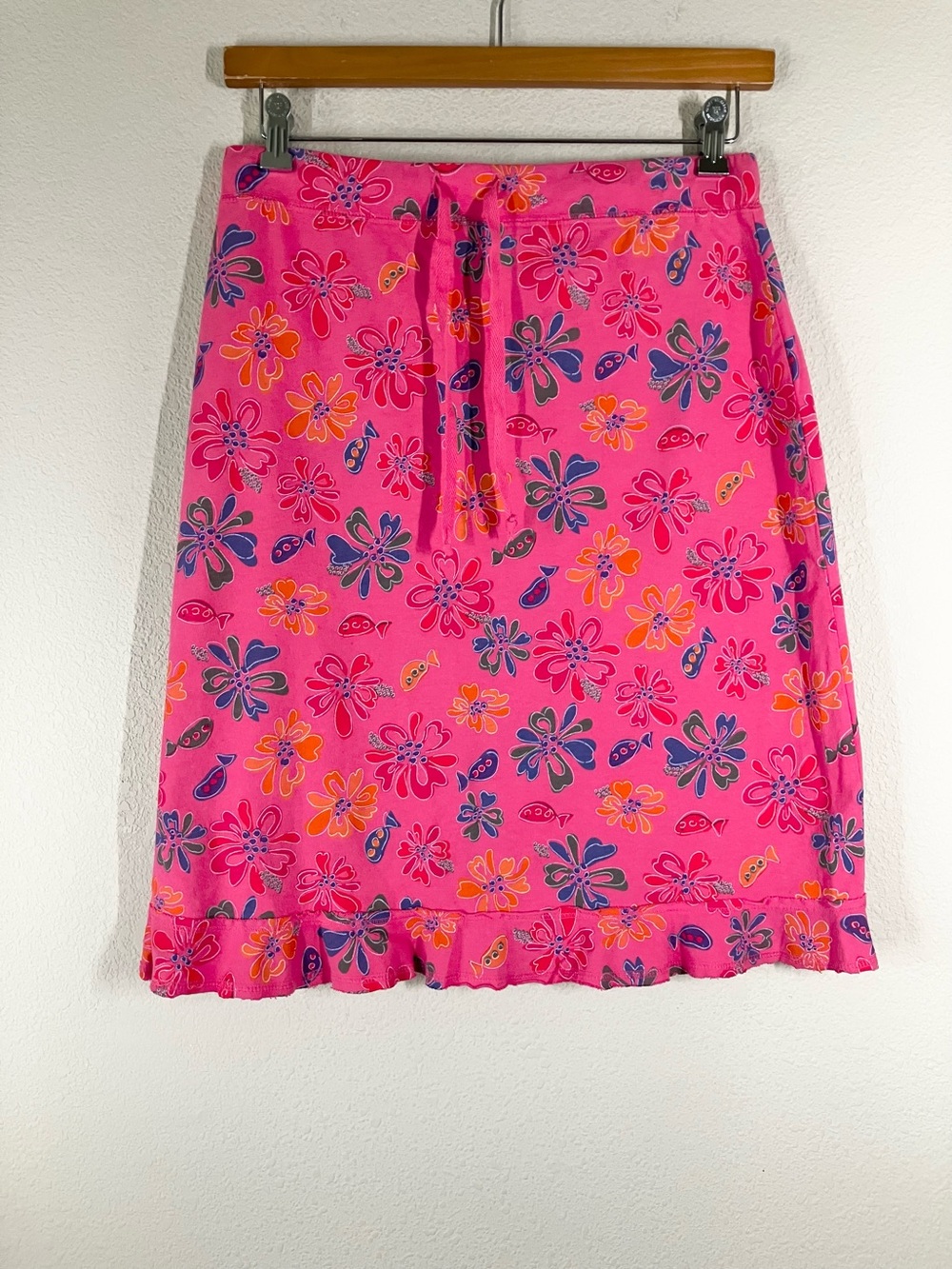 FRESH PRODUCE A-line Midi Skirt M Pull-On Floral Fish Print Beach Resort Summer - Picture 10 of 11